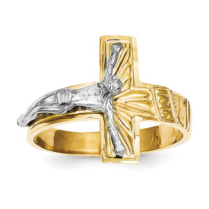 10KT Two-tone Polished & Diamond-Cut Mens Crucifix Ring