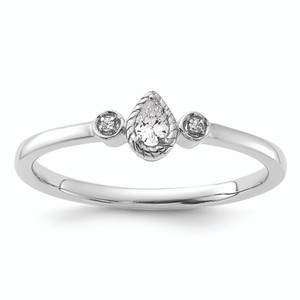 14KT White Gold Rope Edge Petite 3-Stone 1/15 carat Pear Diamond Complete Promise/Engagement Ring