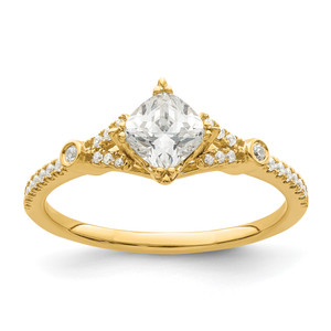 14KT (Holds 1/2 carat (4.9mm) Cushion Center) 1/8 carat Diamond Semi-Mount Engagement Ring