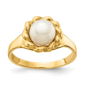 14KT 6-7mm White Button Freshwater Cultured Pearl Ring