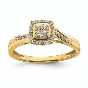 10KT Yellow Gold Square Halo Cluster 1/6 carat Diamond Complete Engagement Ring