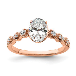 14KT Rose Gold (Holds 1 carat (8.00x6.1mm) Oval Center) 1/8 carat Diamond Semi-Mount Engagement Ring