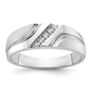 IBGoodman 10KT White Gold Men's Polished Satin and Grooved 5-Stone 1/20 Carat A Quality Diamond Ring