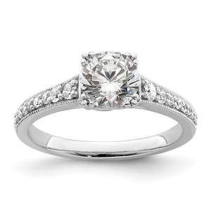 14KT White Gold (Holds 1 carat (6.5mm) Round Center) 1/5 carat Diamond Semi-Mount Engagement Ring