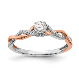 14KT White and Rose Gold Criss-Cross (Holds 1/4 carat (4.1mm) Round Center) 1/8 carat Diamond Semi-mount Engagement Ring