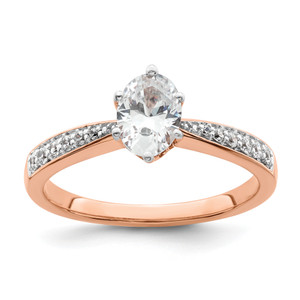 14KT Rose Gold Leaf Design (Holds 3/4 carat (7.1x5.4mm) Oval Center) 1/6 carat Diamond Semi-Mount Engagement Ring