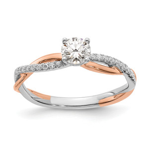 14KT White and Rose Gold Criss-Cross (Holds 3/8 carat (4.7mm) Round Center) 1/10 carat Diamond Semi-mount Engagement Ring