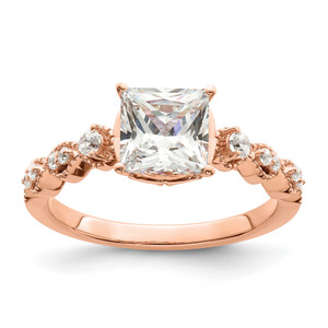 14KT Rose Gold (Holds 1.5 carat (6.5mm) Princess Center) 1/6 carat Diamond Semi-Mount Engagement Ring