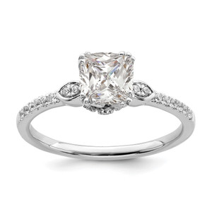 14KT White Gold (Holds 1 carat (6.00mm) Cushion Center) 1/6 carat Diamond Semi-Mount Engagement Ring