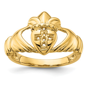 14KT Polished .06ct. Diamond Mens Claddagh Ring Mounting