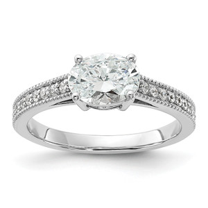 14KT White Gold East West (Holds 1 carat (8.00x6.1mm) Oval Center) 1/6 carat Diamond Semi-Mount Engagement Ring