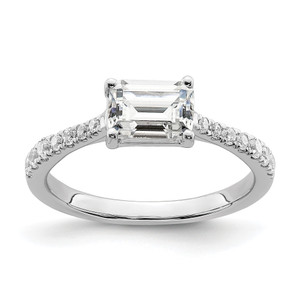14KT White Gold East West (Holds 3/4 carat (6.1x4.5mm) Emerald-cut Center) 1/4 carat Diamond Semi-Mount Engagement Ring
