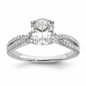 14KT White Gold Criss-Cross (Holds 1/2 carat (6.4x4.9mm) Oval Center) 1/6 carat Diamond Semi-Mount Engagement Ring