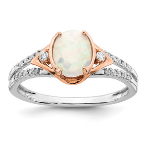 14KT Two-tone Created Opal and Diamond Ring