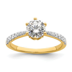 14KT Gold Leaf Design (Holds 1 carat (6.5mm) Round Center) 1/4 carat Diamond Semi-Mount Engagement Ring