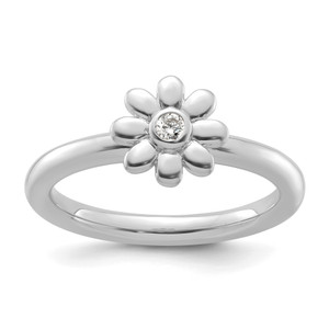 14KT White Gold Stackable Expressions Diamond Flower Ring