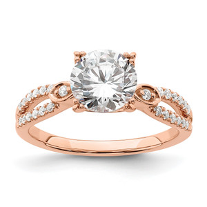 14KT Rose Gold 2-Row (Holds 1.5 carat (7.5mm) Round Center) 1/6 carat Diamond Semi-Mount Engagment Ring