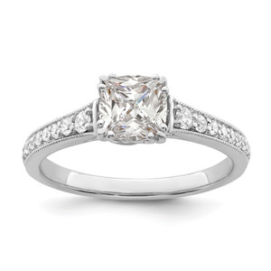 14KT White Gold (Holds 1 carat (6.00mm) Cushion Center) 1/5 carat Diamond Semi-Mount Engagement Ring