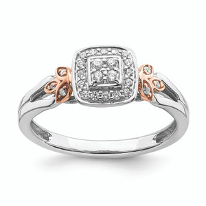 10KT White and Rose Gold Square Halo Cluster 1/6 carat Diamond Complete Engagement Ring