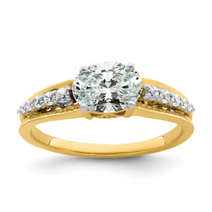 14KT Two-tone East West (Holds 1 carat (8.11x6.1mm) Oval Center) 1/6 carat Diamond Semi-Mount Engagement Ring