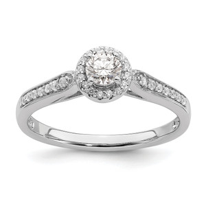 14KT White Gold Halo (Holds 1/4 carat (4.1mm) Round Center) 1/6 carat Diamond Semi-mount Engagement Ring