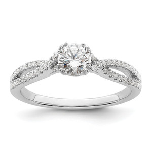 14KT White Gold Criss-Cross (Holds 1/2 carat (5.2mm) Round Center) 1/6 carat Diamond Semi-Mount Engagement Ring