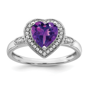 14KT White Gold Heart Gemstone and Diamond Halo Ring