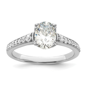 14KT White Gold (Holds 1 carat (8.00x6.1mm) Oval Center) 1/5 carat Diamond Semi-Mount Engagement Ring