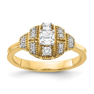 14KT Art Deco (Holds 1/3 carat (3.8mm) Cushion Center) 1/6 carat Round/Cushion Diamond Semi-mount Engagement Ring
