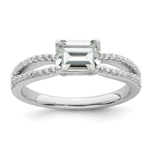 14KT White Gold East West (Holds 3/4 carat (6.1x4.5mm) Emerald-cut Center) 1/6 carat Diamond Semi-Mount Engagement Ring