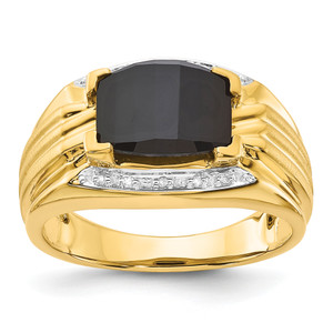 10KT Polished and Brushed 1-10.5X8.2 Onyx and Diamond Ring