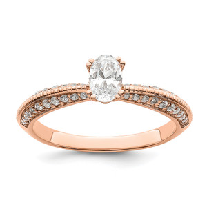 14KT Rose Gold (Holds 1/2 carat (6.00x4.5mm) Oval Center) 1/4 carat Diamond Semi-Mount Engagement Ring