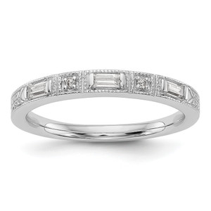 14KT White Gold 1/10 carat Baguette/Round Diamond Complete Wedding Band