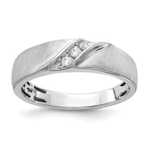 14KT White Gold 3-Stone Satin 1/10 carat Diamond Complete Men's Ring