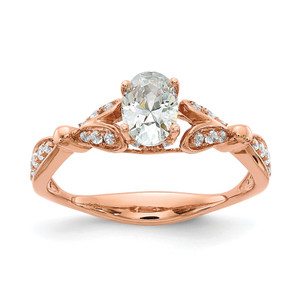 14KT Rose Gold Two Hearts (Holds 1/2 carat (6.2x4.7mm) Oval Center) 1/4 carat Diamond Semi-mount Engagement Ring