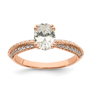 14KT Rose Gold (Holds 1 carat (7.6x5.7mm) Oval Center) 1/4 carat Diamond Semi-Mount Engagement Ring