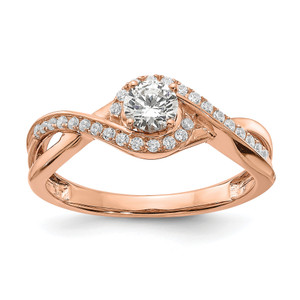 14KT Rose Gold Criss-Cross (Holds 1/3 carat (4.5mm) Round Center) 1/6 carat Diamond Semi-mount Engagement Ring