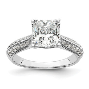 14KT White Gold (Holds 2 carat (7.6mm) Cushion Center) 1/4 carat Diamond Semi-Mount Engagement Ring