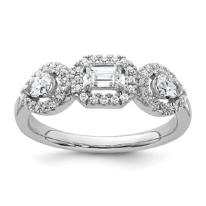 14KT White Gold Lab Grown Diamond VS/SI FGH 3-Stone Halo Ring