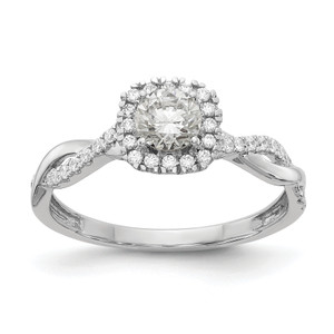14KT White Gold Halo Twist Design (Holds 3/8 carat (4.6mm) Round Center) 1/4 carat Diamond Semi-mount Engagement Ring