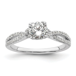 14KT White Gold Criss-Cross (Holds 3/4 carat (5.8mm) Round Center) 1/5 carat Diamond Semi-Mount Engagement Ring