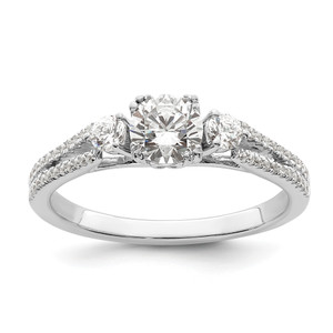 14KT White Gold 3-Stone Plus (Holds 1/2 carat (5.2mm) Round Center) Includes 1/4 carat tw. Side Stones Semi-Mount Engagement Ring