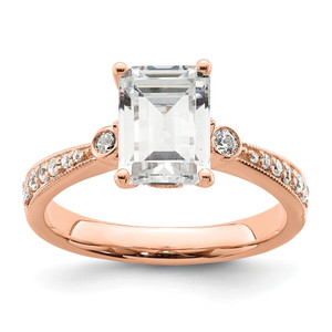 14KT Rose Gold (Holds 2 carat (8.7x6.4mm) Emerald-cut Center) 1/5 carat Diamond Semi-Mount Engagement Ring