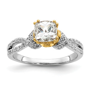 14KT Two-tone Gold Criss-Cross (Holds 1 carat (6.00mm) Cushion Center) 1/4 carat Diamond Semi-Mount Engagement Ring