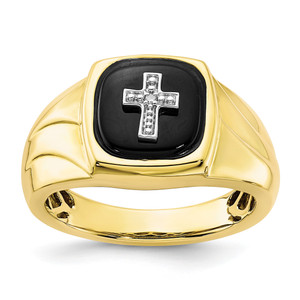 10KT Polished Onyx & Diamond Cross Ring