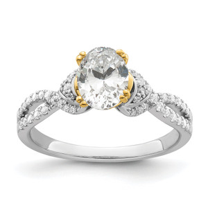 14KT Two-tone Criss-Cross (Holds 1 carat (8x6mm) Oval Center) 1/4 carat Diamond Semi-Mount Engagement Ring