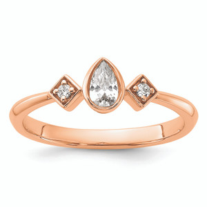 14KT Rose Gold Petite 3-Stone 1/4 carat Pear Diamond Complete Promise/Engagement Ring