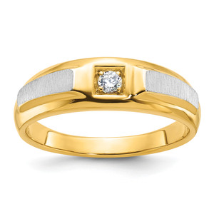 14KT Two-tone IBGoodman Men's Polished and Satin 1/10 carat Diamond Complete Ring
