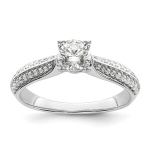 14KT White Gold (Holds 1/2 carat (5.2mm) Round Center) 1/5 carat Diamond Semi-Mount Engagement Ring