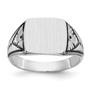 14KT White Gold 11.0x11.5mm Closed Back Antiqued Men's Signet Ring